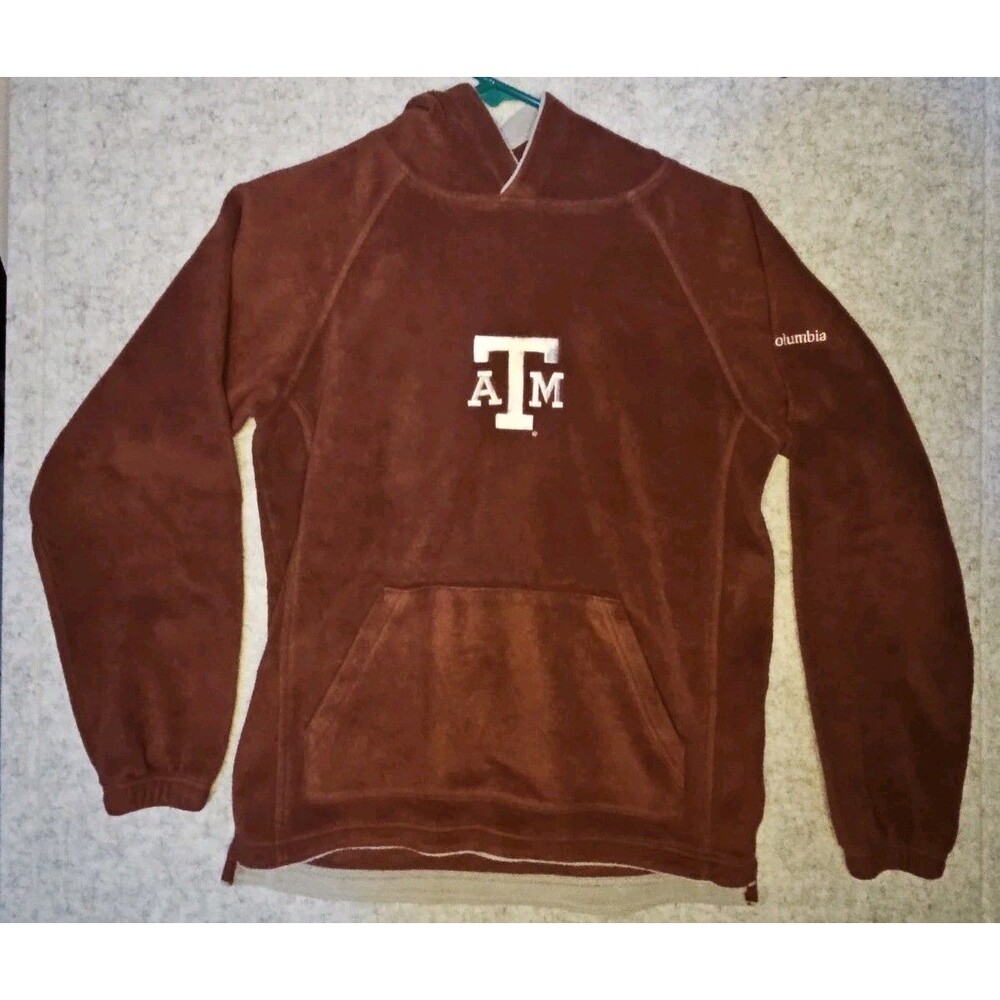 Y2K Texas A&M hoodie Columbia Maroon Fleece Vtg Youth LG Embroidered Logos VHTF